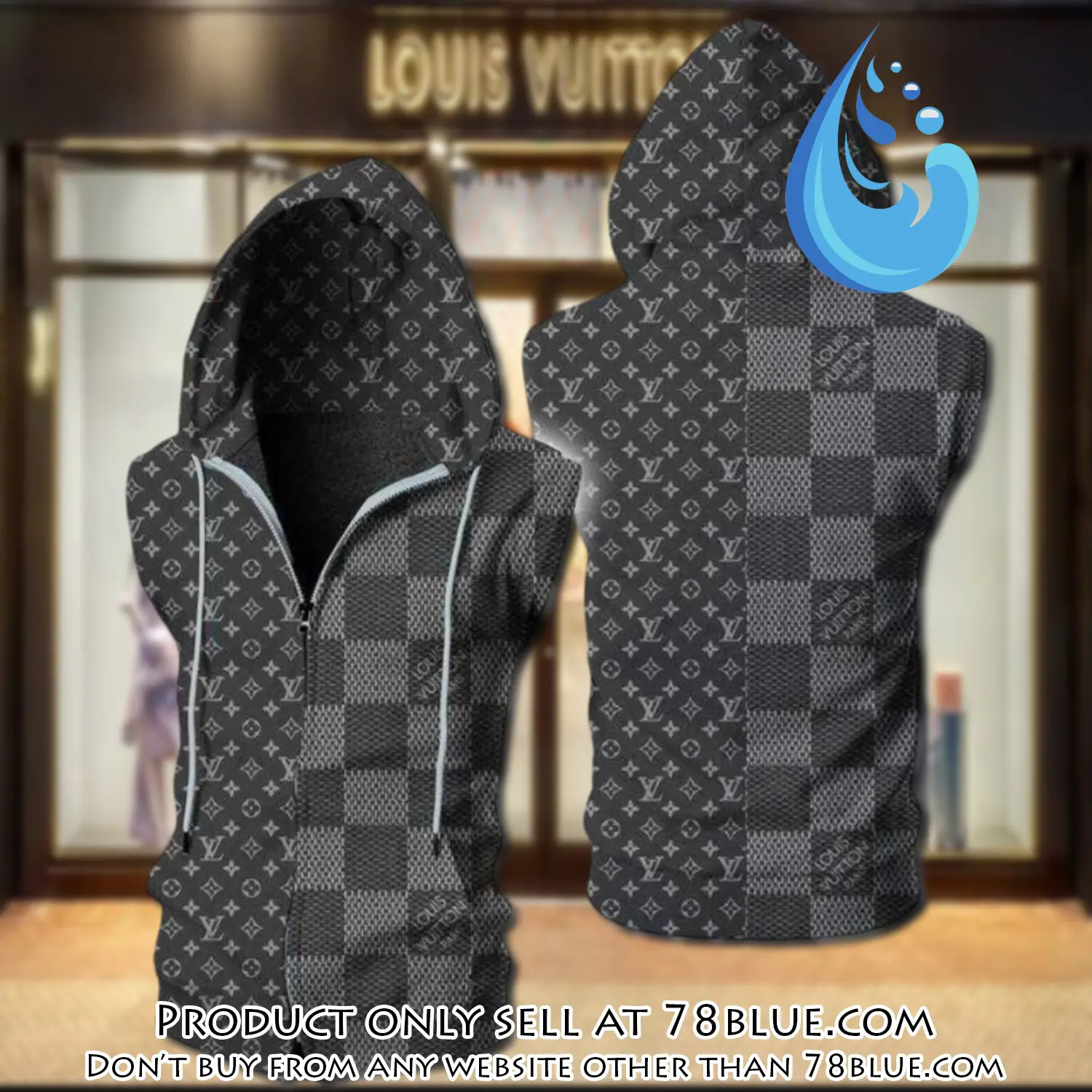 Louis vuitton grey unisex sleeveless zip up hoodie luxury for men women szh014 78b1149610